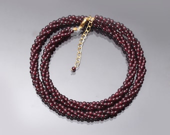 Collier Perles Grenat Naturel Fermoir Argent 925 - Occasion Très Bon état, Superbe