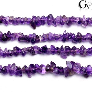 Purple Amethyst Uncut Chips Beads Strand, 4-7 mm Jewelry Making Supply, Polished Crystal Chips, 34 Inches DIY Strand
