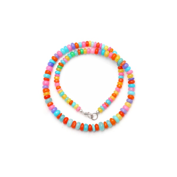 Multi Candy Ethiopian Opal Necklace, Hawaii Beaded Necklace, Beach Necklace Gift For Girlfriend, 5.5-7 mm Smooth Rondelle