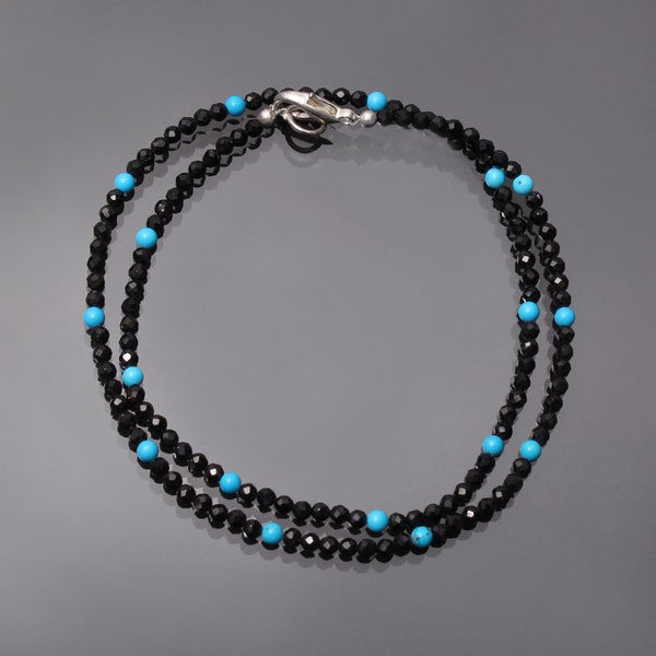 Sleeping Beauty Turquoise & Spinel Necklace, Classic Beaded Necklace, 3-3.5 mm Minimalist Choker