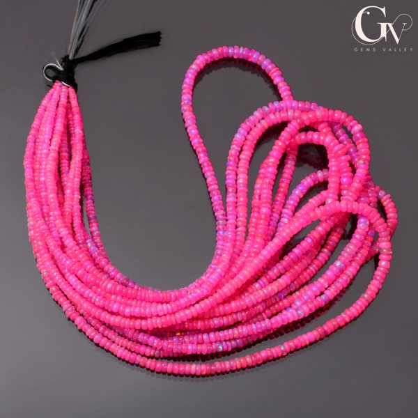 Neon Pink Ethiopian Opal Smooth Rondelle Bead Strand, 3-5 mm Jewelry Making Opal Strand, 18 Inches Necklace Making Beads