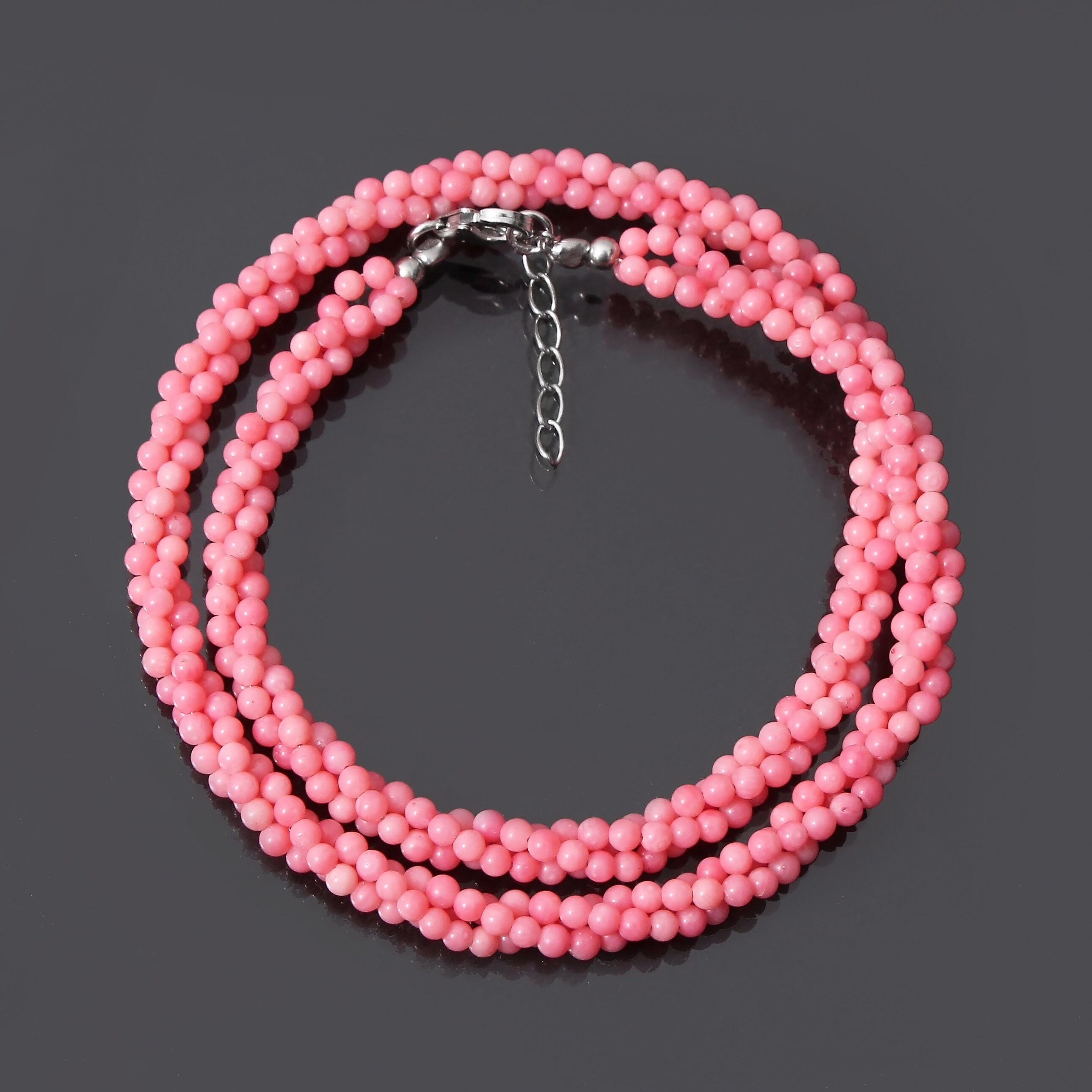 Light pink coral Beaded Necklace with silver secure lock ? 17.5 inches Dainty Pink Coral Beaded Choker, Sterling Silver Clasp - Etsy main image 3