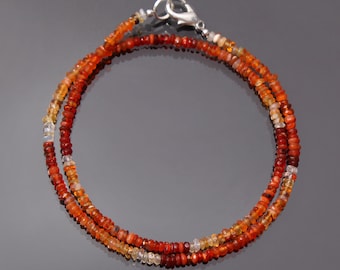 Mexican Fire Opal Beaded Necklace, Sterling Silver Clasp