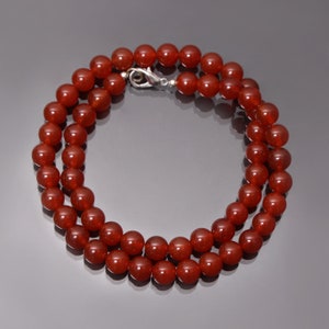 Natural Red Carnelian Round Beads Necklace,  8 mm Gemstone Necklace, Statement Necklace