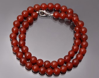 Natural Red Carnelian Round Beads Necklace,  8 mm Gemstone Necklace, Statement Necklace