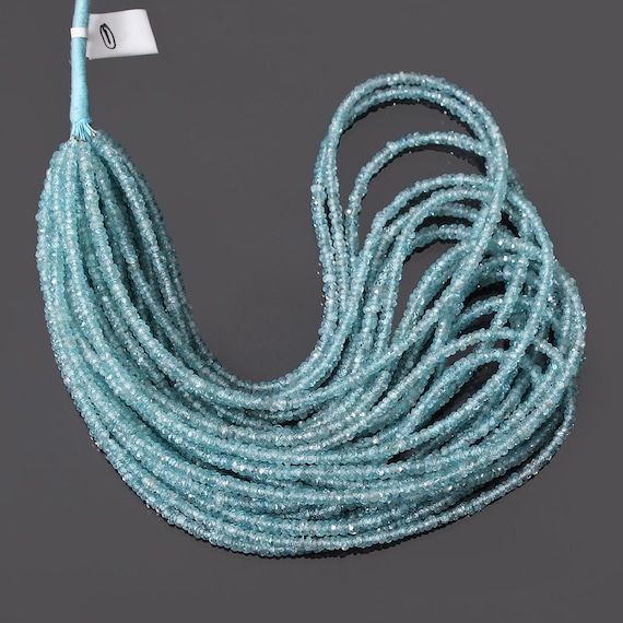 Natural Blue Zircon Rondelle Faceted Beads, Zircon Gemstone Beads