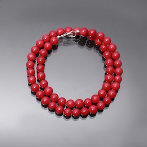 Red Coral Necklace, 8mm Round Necklace, Yoga Necklace Gifts For Her/Him, Handmade Gifts Idea