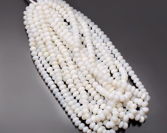 White Opal Rondelle Beads, Smooth Gemstone Strand (9-9.5mm, 16 Inch)