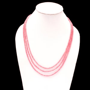 3 Layered Pink Coral Beaded Necklace, Minimalist Beaded Necklace, 3 mm Round Beads Necklace
