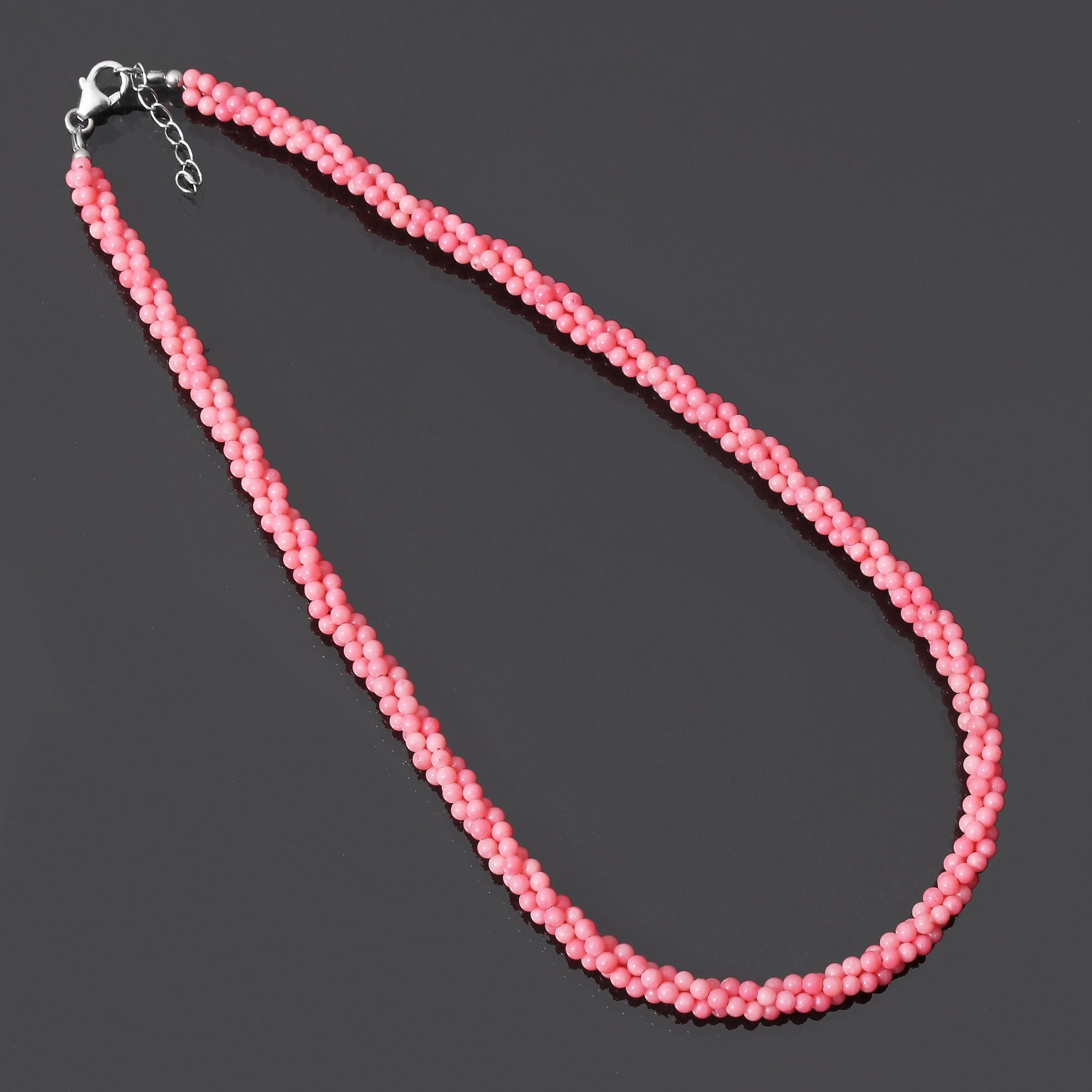 Light pink coral Beaded Necklace with silver secure lock ? 17.5 inches Dainty Pink Coral Beaded Choker, Sterling Silver Clasp - Etsy main image 2