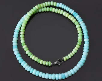 Peruvian Blue Mint Green Opal Beaded Necklace, Opal Beads Necklace, 4.5-6 mm Smooth Rondelle, Birthday Gift For Friend