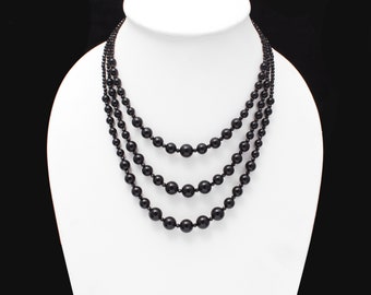 Onyx Black Layered Necklace, Multi Strand Necklace, 6-10 mm Round Beads Necklace, Gifts For Wife