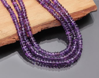Purple Amethyst Faceted Rondelle Beads Strand, Birthstone Loose Beads, 5.5-6 mm African Amethyst Beads, 13 Inch