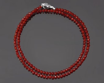Collar de cuentas de carnelian rojo natural, collar de cuentas carnelian, collar de cuentas para ella, collar de cuentas de piedras preciosas naturales