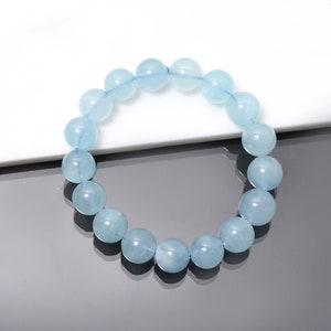 März Geburtsstein Armband, Aquamarin Stretch Armband, Unisex Armband, 12 mm Runde Perlenarmband, Geburtstag Heilung Geschenk für Frauen