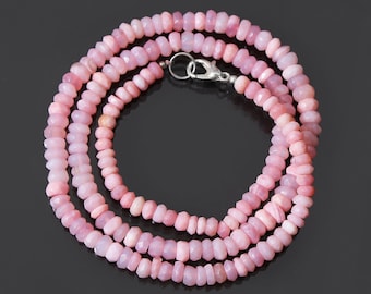 Peruvian Pink Opal Necklace, Sterling Silver, Faceted Rondelle Beads
