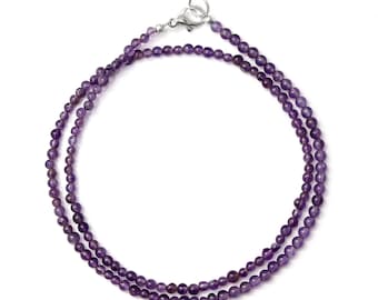 Amethyst Choker, 925 Sterling Silver Clasp, Healing Energy Necklace