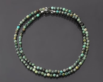 Ketting Afrikaans turkoois, sterlingzilver, ketting met microfacetkralen