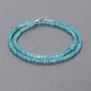 Blue Apatite Beaded Necklace, Beach Holiday Necklace For Her & Him, 3.5-4 mm Faceted Rondelle Necklace, Unisex Necklace