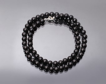 Black Onyx Men's Necklace, Black Jewelry For Men's & Women's, 7mm Round Beads Necklace, Gift Idea