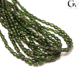 Natural Chrome Diopside Oval Nugget Beads 4x5 to 5x7 mm, Green Diopside Strand 8 Inches