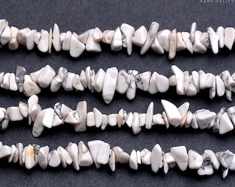 White Howlite Uncut Chips Nugget Beads, White Gemstone Beads For Craft Making, 3-8 mm Chips Gemstones, 34 Inches Strand