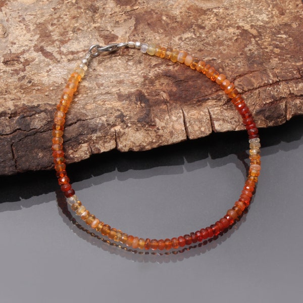 Mexican Fire Opal Bracelet, Orange Opal Gemstone Bracelet, 3.5-4 mm Faceted Rondelle, Dainty Bracelet Gifts For Girl Friend
