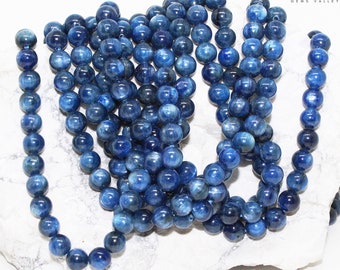 Blue Kyanite Round Gemstone Beads, 8mm, 8 Inch Strand