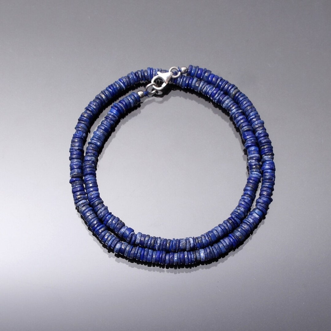 Collier Lapis-Lazuli Heishi 4mm – Chaîne 1-3-5 Cordes, Pierres Naturelles D'Afghanistan