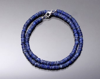 Lapis Lazuli Heishi Beaded Necklace, Blue Stone Necklace, 5-6 mm Tyre Necklace, Gifts For Dad, Father Day Gifts Idea