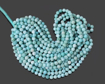 AAA Natural Larimar Plain Round Beads Strand For Jewellery Craft Making, 7 mm / 16 Inches Long Strand by GemsValley