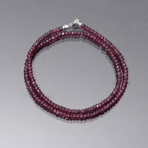 Rhodolite Garnet Beaded Necklace, 3-4 mm Faceted Rondelle Beads, Birthday Gift For Her