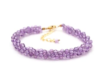 Amethyst Twisted Bead Bracelet, Sterling Silver, Handmade Jewelry
