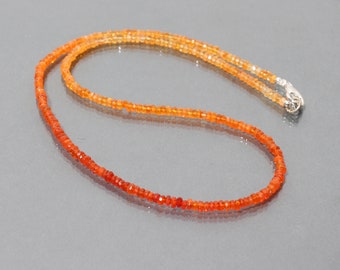 Collar de ópalo mexicano, cuentas redondas de ópalo de fuego naranja de 3 mm, delicado collar, regalo de boda