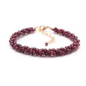 Red Garnet Beaded Bracelet, Wedding Bracelet, Bridesmaid Gift, Garnet Twisted Bracelet Jewelry, January Birthstone Bracelet