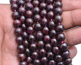 Red Garnet Loose Beads, Natural Garnet Round Beads 8 mm, Red Beads For Bracelet Making, 15 Inches Healing Birthstone Beads,Garnet Strand