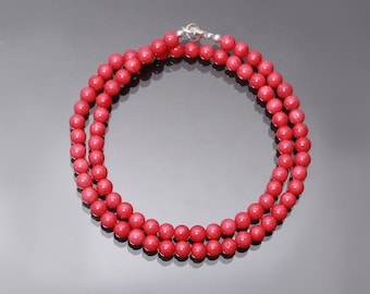 Collana In Perline Di Corallo Rosso Naturale 4mm, 18 Pollici, Con Chiusura A Scatola, Gioiello Donna