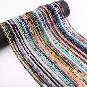 Natural Gemstone Round Beads, 2mm 3mm Micro Faceted Beads, Wholesale Tiny Round Beads, 13 Inches DIY Jewelry Craft Making Loose Bead Strand