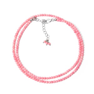Angel Skin Pink Coral Beaded Necklace For Girls, Everyday Wear Jewellery, 3mm Minimalist Round Beads