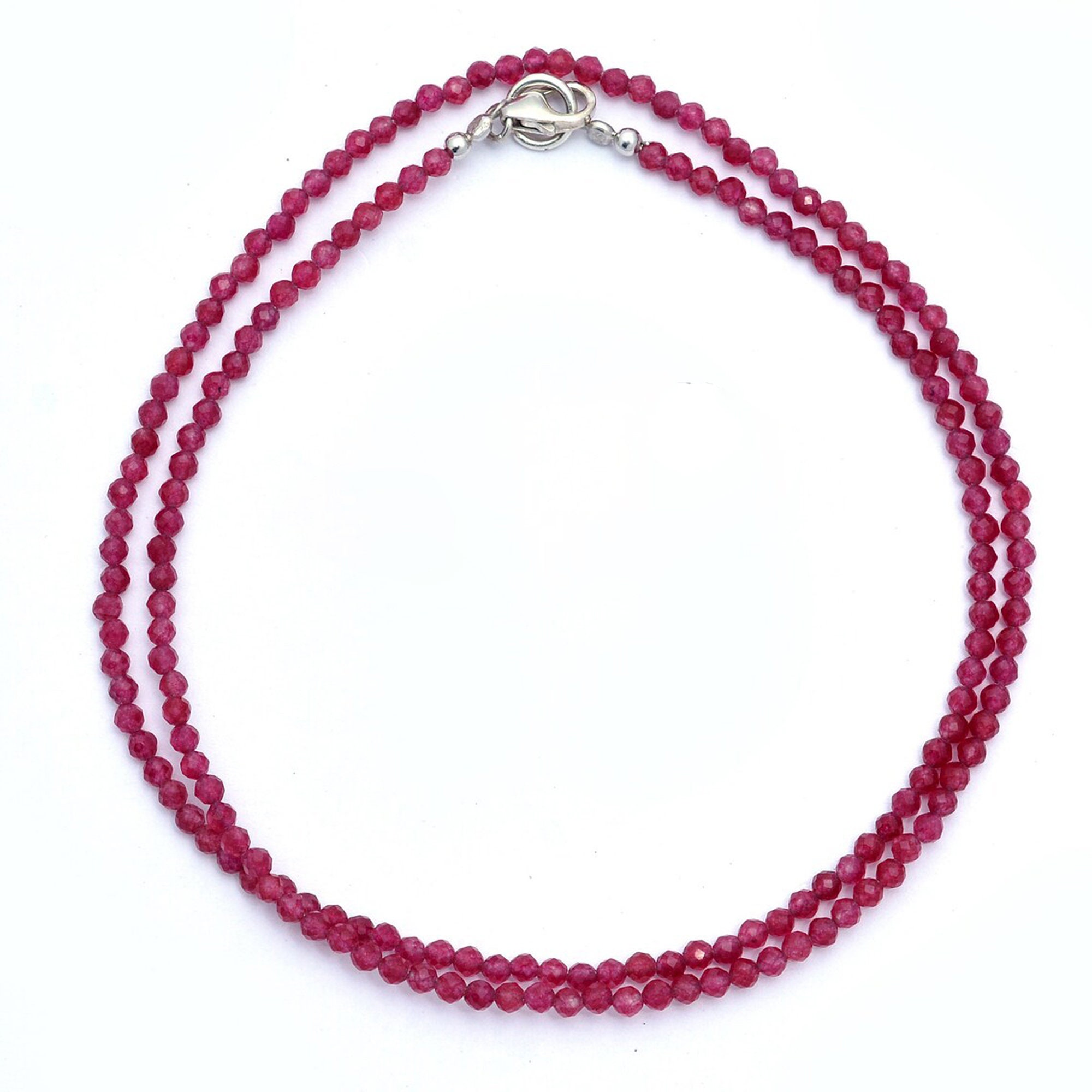 Pink Ruby Quartz Beaded Necklace For Girls, Valentines Gift, Collar Necklace, 2.5 mm Micro Faceted Round Beads