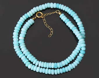 Blue Peruvian Opal Necklace, Sterling Silver Gold Plated Lock