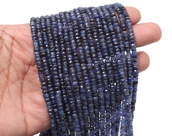 Dark Blue Sapphire Rondelle Beads, Faceted Sapphire 3-5 mm Beads For Jewelry, 16 Inches Strand