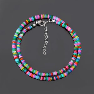 Multi Disco Fire Ethiopian Opal Beaded Necklace, Rondelle Beads 3.5-4 mm Minimalist Necklace, Gemstone Necklace Gift For Wife