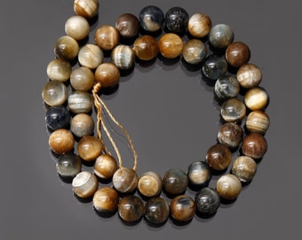 Cat's Eye Smooth Round Beads, 8-8.5 mm Cat Eye Gemstone Beads For Jewelry Making, 15 Inches Long Strand