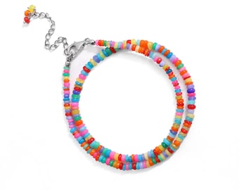 Disco Ethiopian Multi Opal Necklace, Unisex Adult Beaded Necklace, Necklace For Couples, 3.5-4 mm Rondelle Necklace