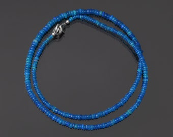 Neon Blue Ethiopian Opal Beaded Choker Necklace, Summer Necklace, 2.5-4 mm Smooth Rondelle Beads, Gift For Wife