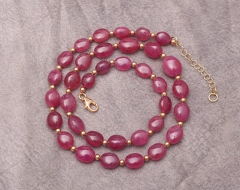 Ruby Bead Necklace, Precious Necklace, 7x9 to 10x12 mm Oval Shape Beads, Jewelry Gift For Her