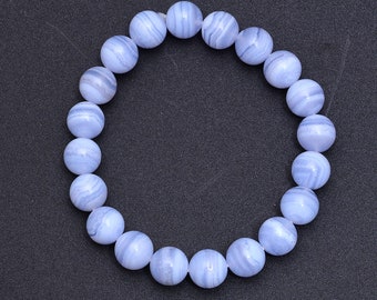 Bransoletka Stretch z agatu koronkowego 10 mm, Bransoletka z dużych koralików, Regulowana bransoletka unisex