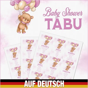 Teddy Bear Baby Shower Taboo Game German | Baby Shower Party Girl | Teddy Bear Pink Purple | 225 Terms PDF for Download Print