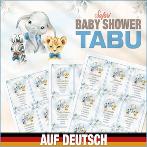 Baby Shower Taboo Game German | Baby Shower Party Boy Blue | A4 PDF template with 99 terms | Instant download and print | Africa safari
